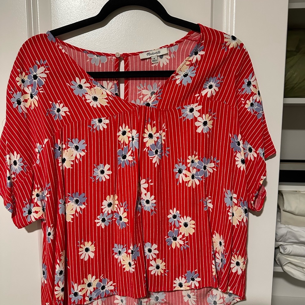 Madewell Red Floral Stripe Blouse